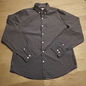 Express Men's Dark Blue Patterned Button-Down Shirt